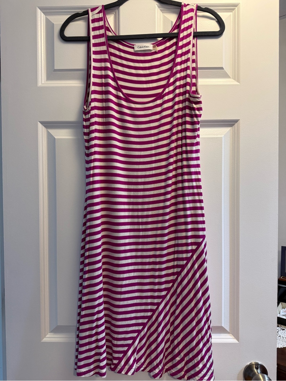 Calvin Klein Magenta and White Striped Knit Dress